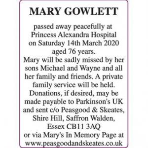 MARY GOWLETT